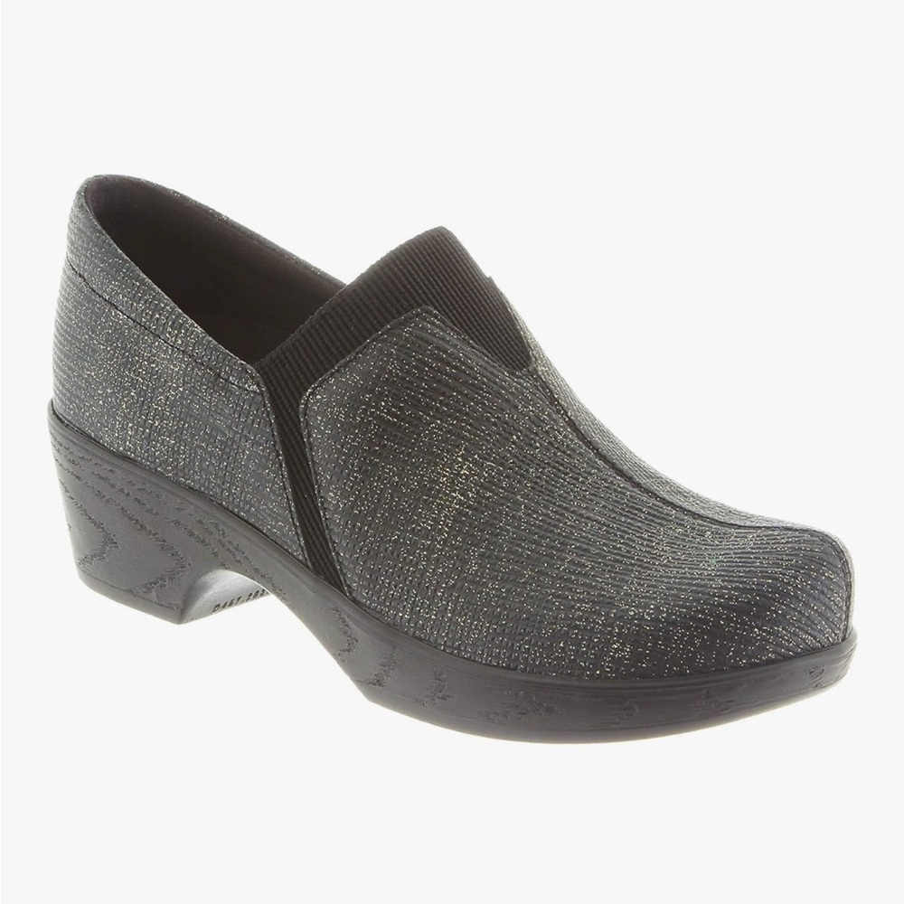 New Size 10 Klogs Naples Black Leather Slip On Clogs with Gold Shimmer (ABBA)